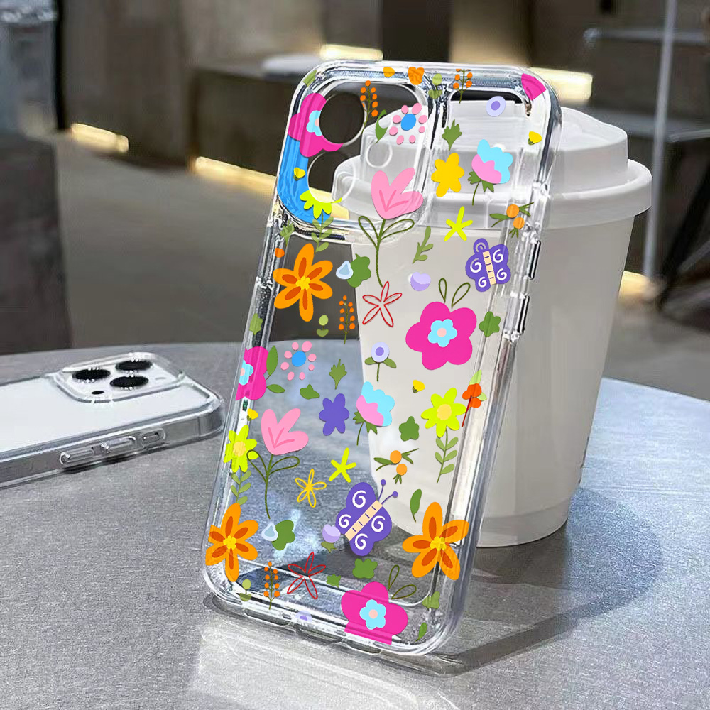 Clear Shockproof Bumper Case - Funda Transparente con Flores Coloridas para