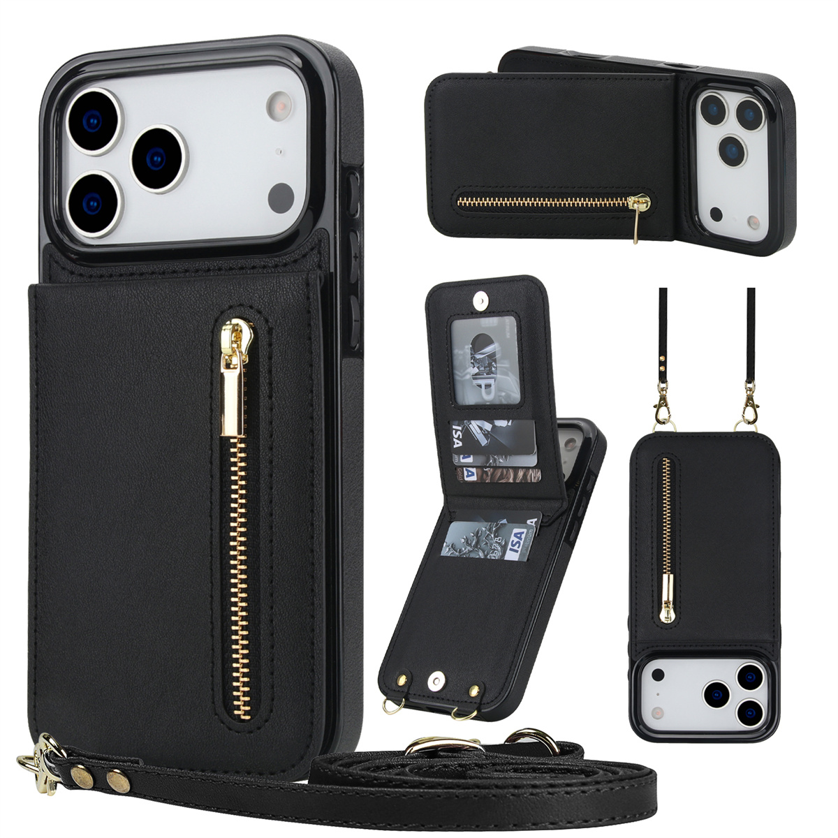 Leather Wallet Card Holder Phone Cover - Funda de teléfono de cuero con