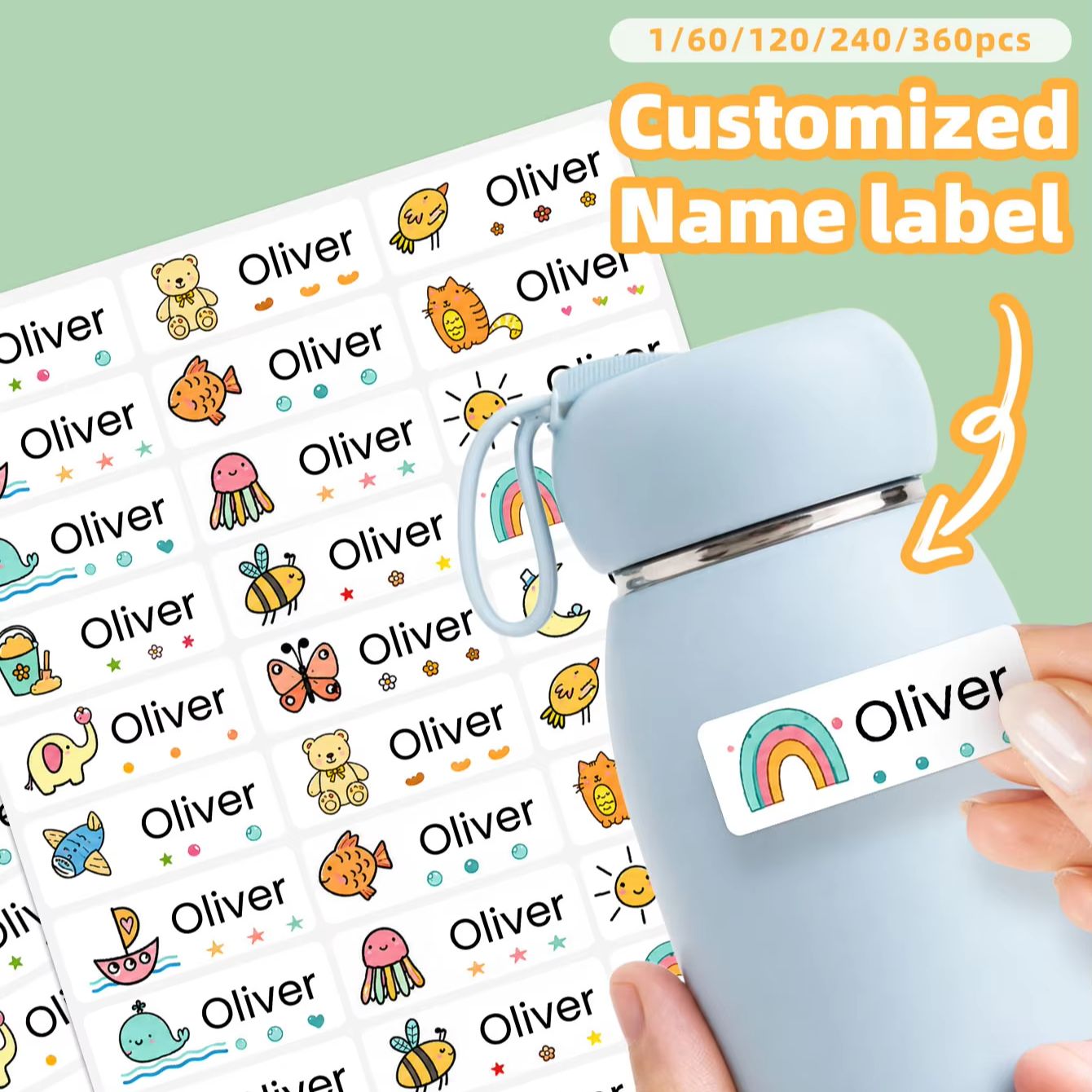Power Banks - 1-360PCS Pegatinas Personalizadas con Nombre, Resistentes