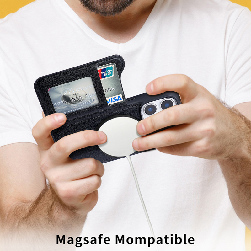 Para Magsafe funda de teléfono - Leather Wallet Card Holder Phone Cover reseña y precio