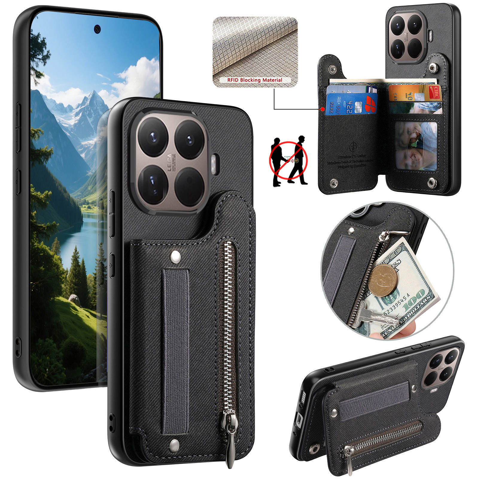 Cartera con cremallera y corre - Leather Wallet Card Holder Phone Cover reseña y precio