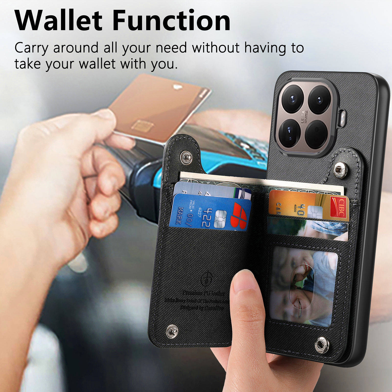 Cartera con cremallera y corre - Leather Wallet Card Holder Phone Cover reseña y precio